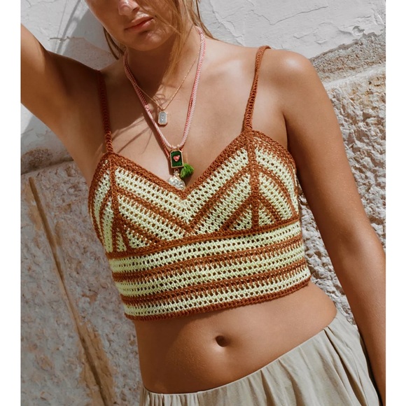 NWT Zara Brown and Light Green Crochet Crop Top - Picture 3 of 7